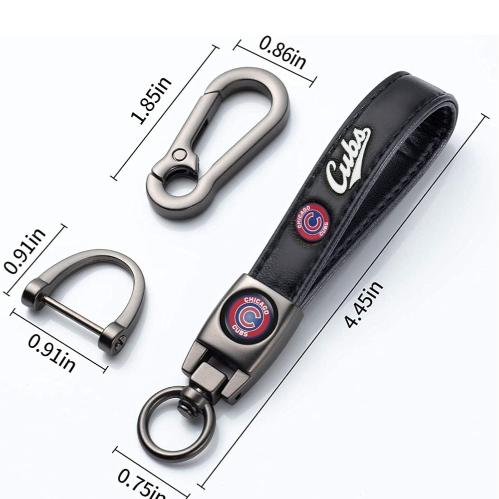 Cubs Keychain with Black Leather Strap